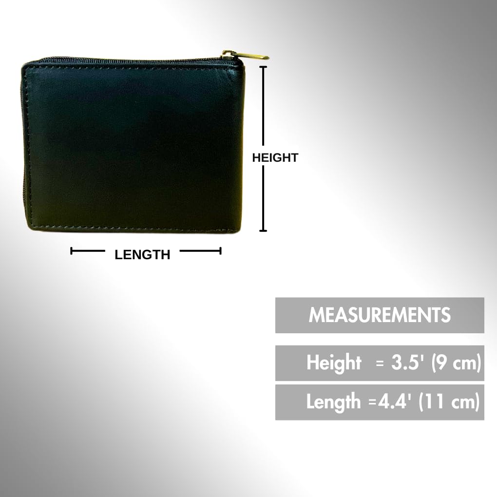 Madosh Genuine Leather Men's Wallet Black Bifold Purse | RFID Protected | Cards Holder Coin Pocket | Zip Closure for Safety